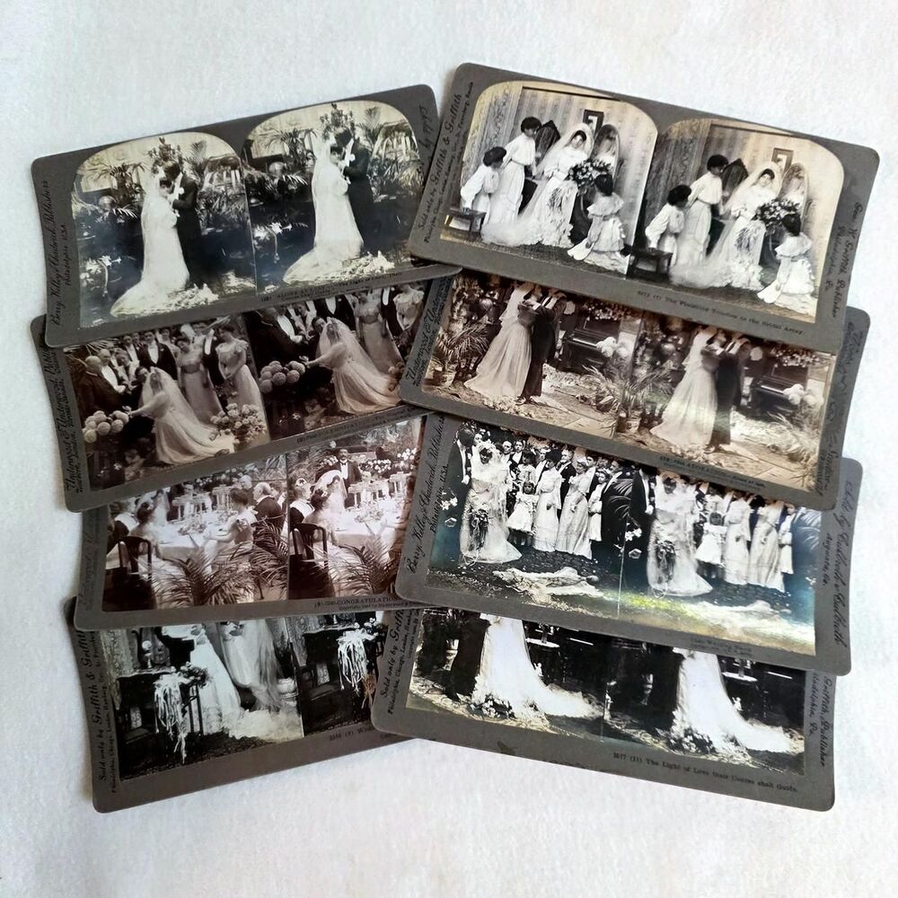 Lot of 8 Victorian Stereo Viewer Cards Stereoptican Wedding Please Read